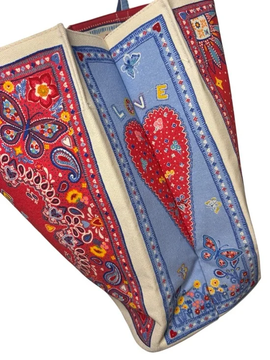 Brighton “Brighton Love Butterfly” Canvas Tote Bag Red Blue Bandana Print Large - Picture 5 of 9
